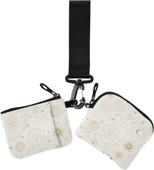 Sun Moon Magic Eyes Clouds and Stars Women's Card Cases Change Holder Small Detachable Business Card Holder with Wristle Strap for Men Women 2 Pcs