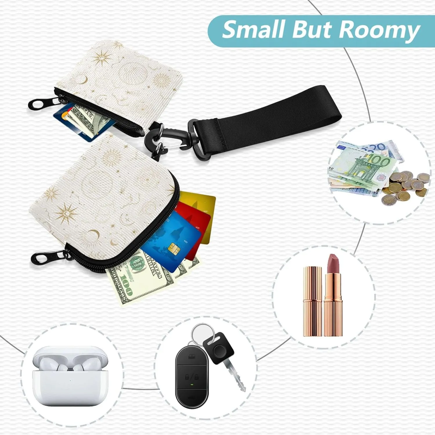 Sun Moon Magic Eyes Clouds and Stars Women's Card Cases Change Holder Small Detachable Business Card Holder with Wristle Strap for Men Women 2 Pcs