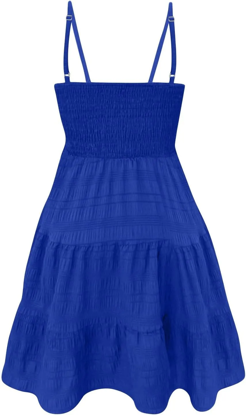 Sundresses for Women 2025 Smocked Spaghetti Strap Tiered Ruffe Mini Dress Flowy Summer Casual A Line Skater Dress