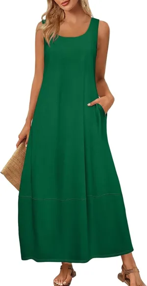 Sundresses for Women,2025 Summer Casual Scoop Neck Sleeveless Tank Maxi Dress,Trendy Floral Beach Vacation Dress