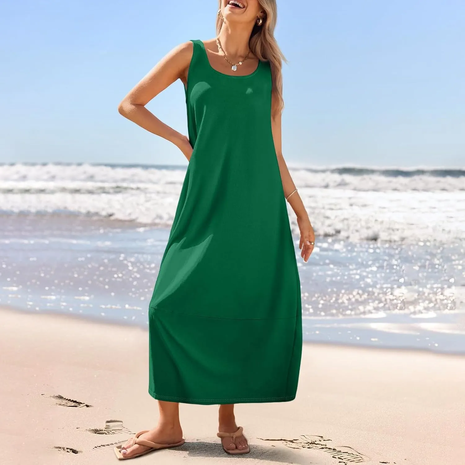 Sundresses for Women,2025 Summer Casual Scoop Neck Sleeveless Tank Maxi Dress,Trendy Floral Beach Vacation Dress