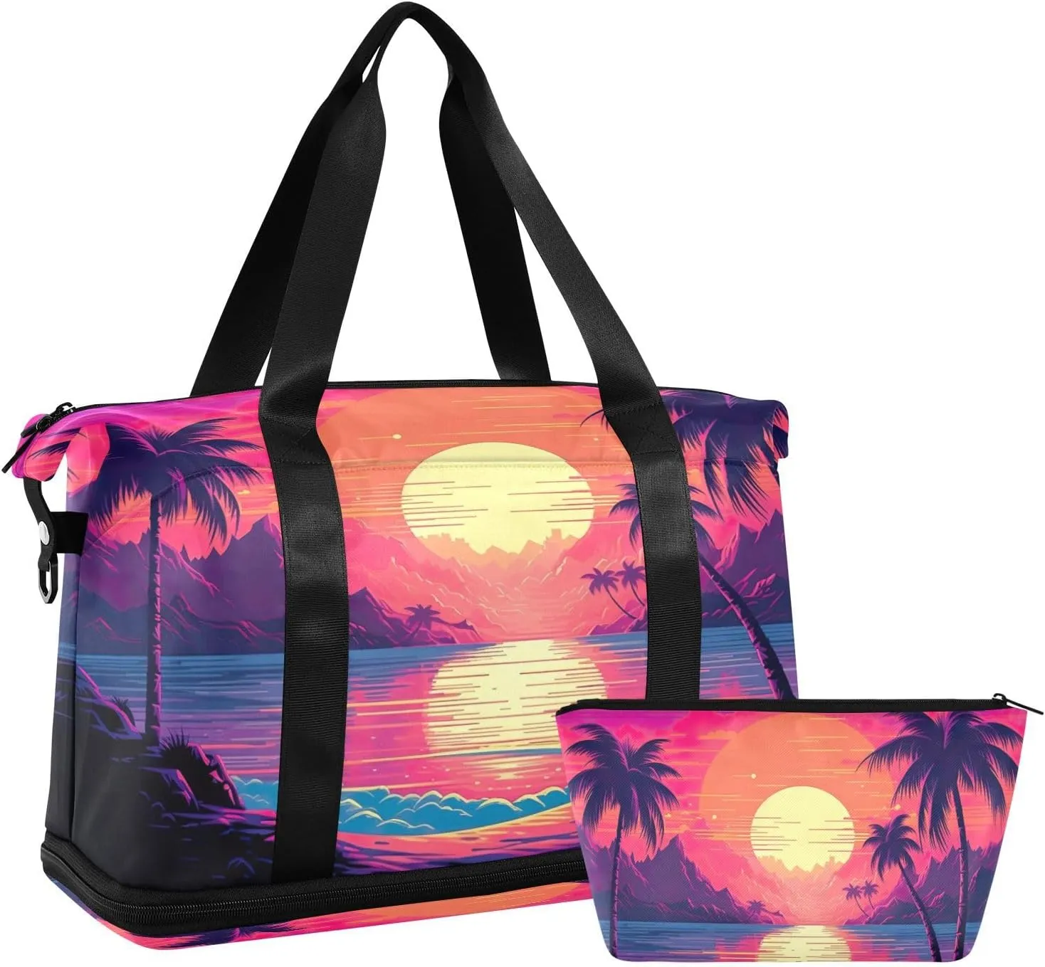 Sunset Beach Sports Gym Bag with Waterproof Dry Wet Pocket, Travel Duffel Bag for Women MenWorkout Bag Fits Yoga, Swimming