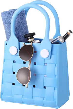 Sureio Mini Rubber Tote Bag for Women Girl Small Beach Bag Waterproof Beach Tote Portable Travel Open Handbag Outdoor Sport