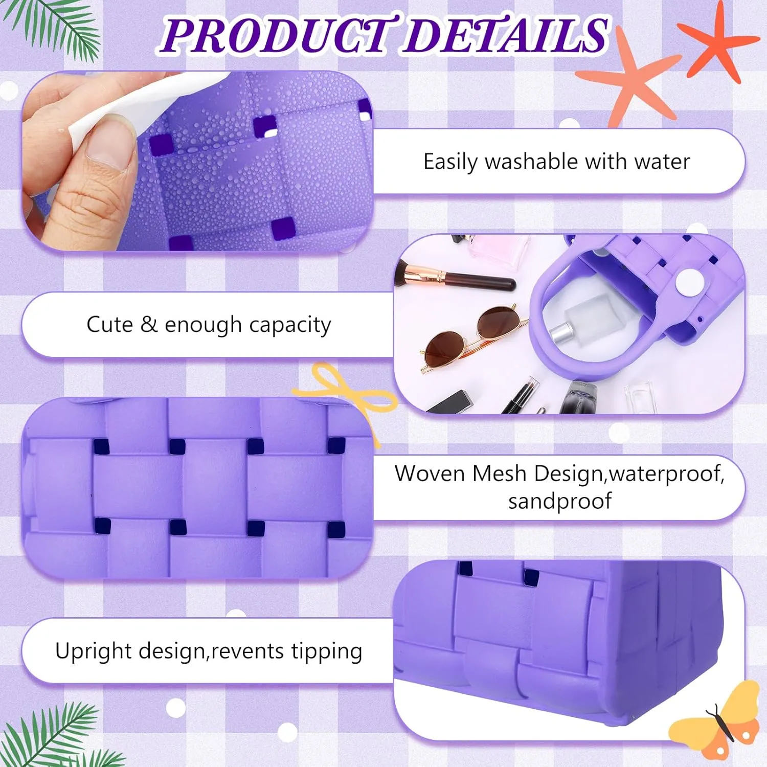 Sureio Mini Rubber Tote Bag for Women Girl Small Beach Bag Waterproof Beach Tote Portable Travel Open Handbag Outdoor Sport