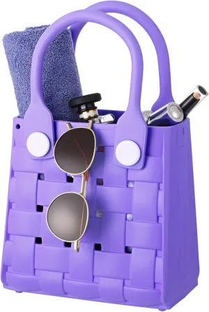 Sureio Mini Rubber Tote Bag for Women Girl Small Beach Bag Waterproof Beach Tote Portable Travel Open Handbag Outdoor Sport