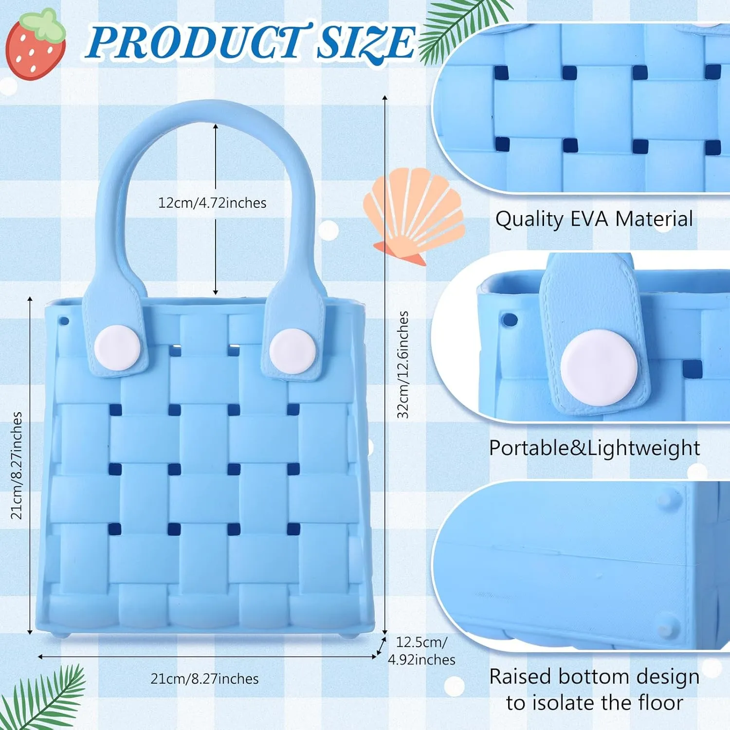 Sureio Mini Rubber Tote Bag for Women Girl Small Beach Bag Waterproof Beach Tote Portable Travel Open Handbag Outdoor Sport