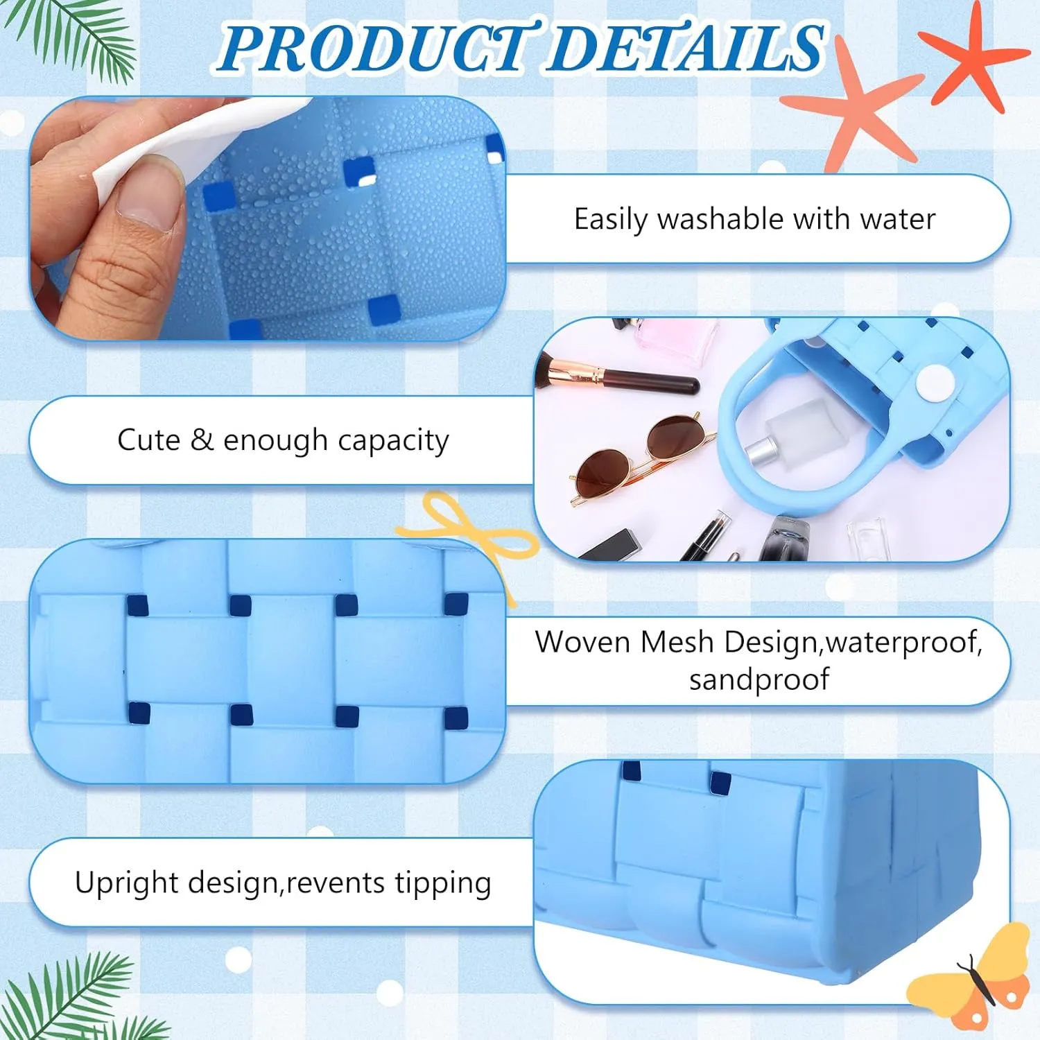 Sureio Mini Rubber Tote Bag for Women Girl Small Beach Bag Waterproof Beach Tote Portable Travel Open Handbag Outdoor Sport
