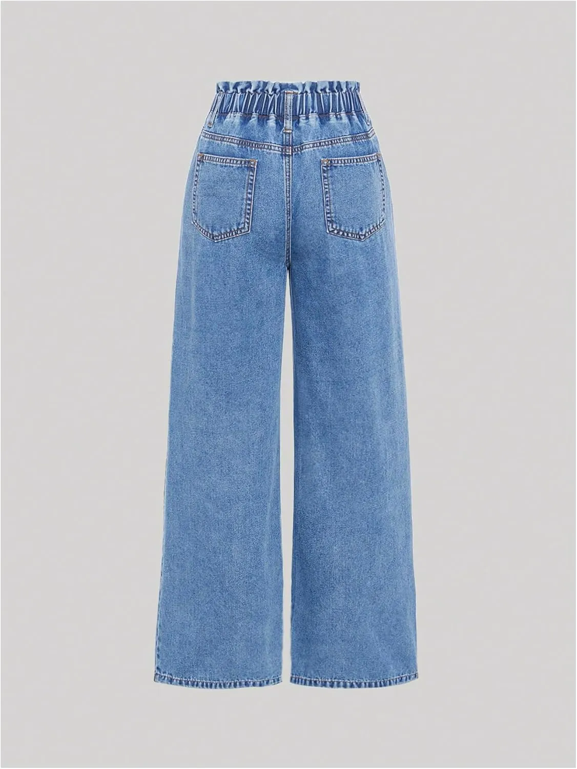 SweatyRocks Girl's Wide Leg Denim Pants Elastic High Waisted Loose Jeans with Pocket