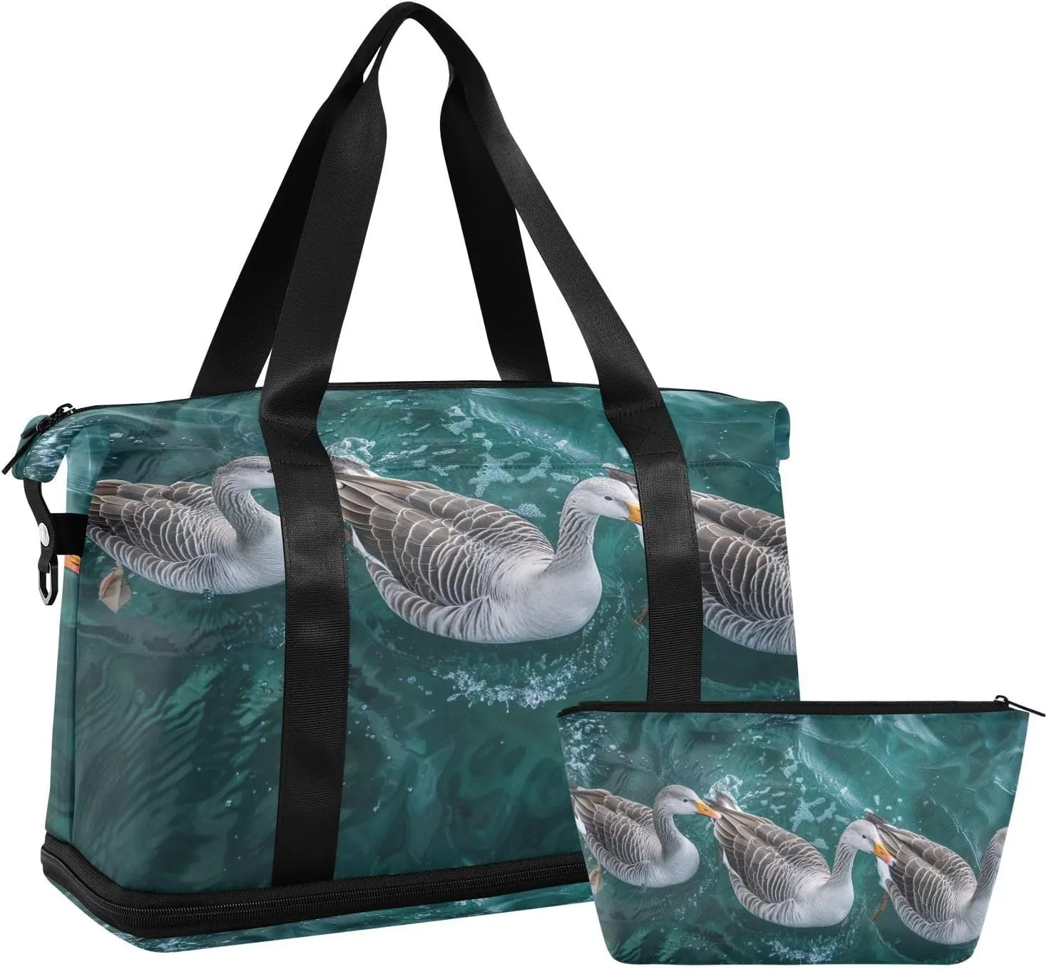 Three Gray Geese Sports Gym Bag with Waterproof Dry Wet Pocket, Travel Duffel Bag for Women MenWorkout Bag Fits Yoga, Swimming