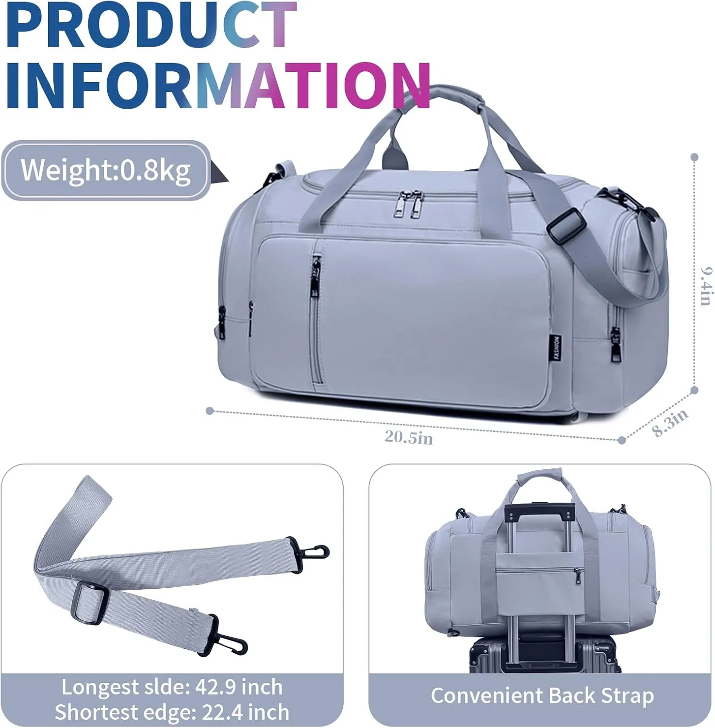 Travel Duffle Bag for Women,Gym Bag with Shoe Compartment,Weekend overnight bag with wet pocket,Waterproof carry on Travel Bag(Blue)