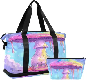 Trippy Mushroom Sports Gym Bag with Waterproof Dry Wet Pocket, Travel Duffel Bag for Women MenWorkout Bag Fits Yoga, Swimming