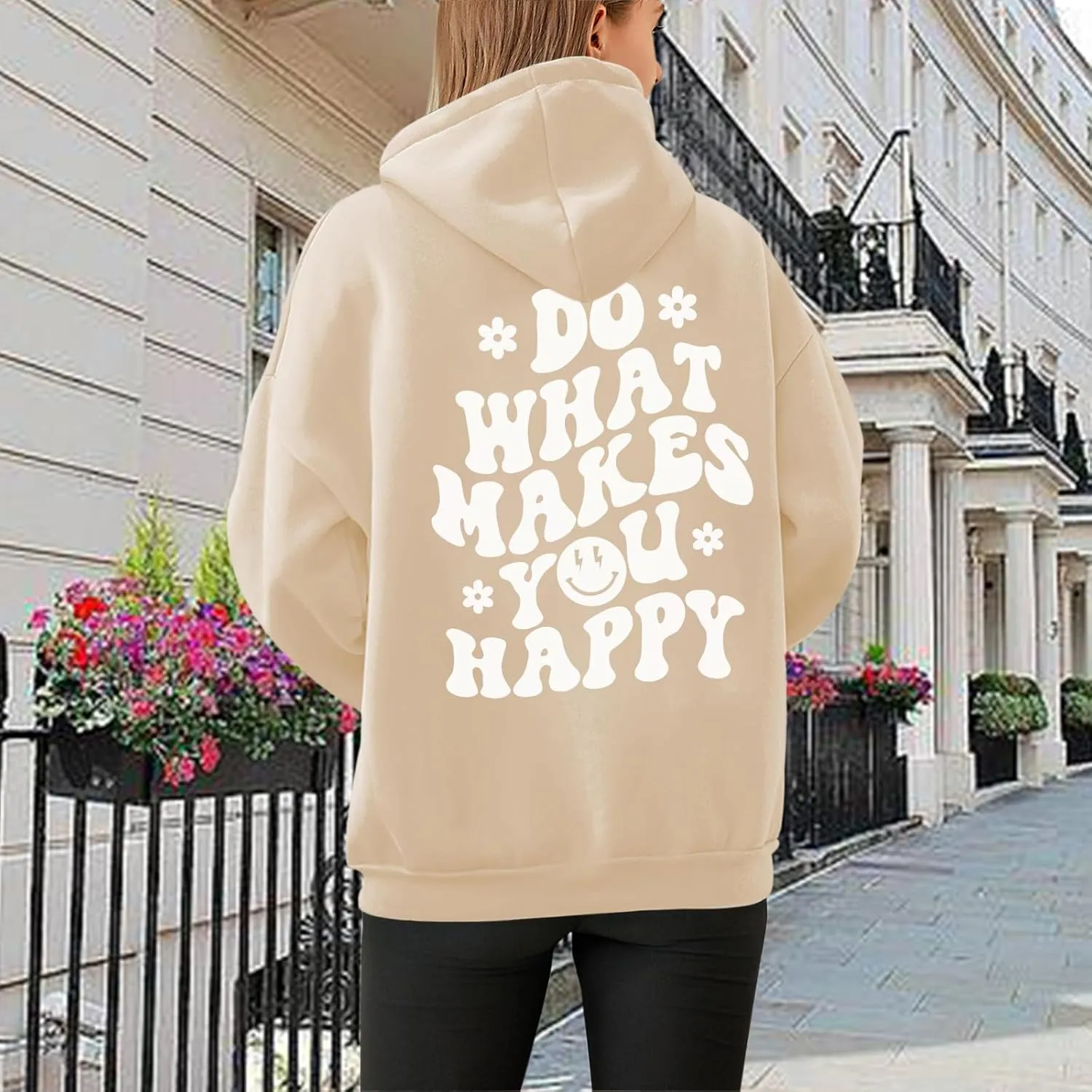 Tuislay Women Cute Graphic Oversized Hoodies Sweatshirts for Teen Girls Aesthetic Y2k Preppy Fleece Happy Hooded Pullover