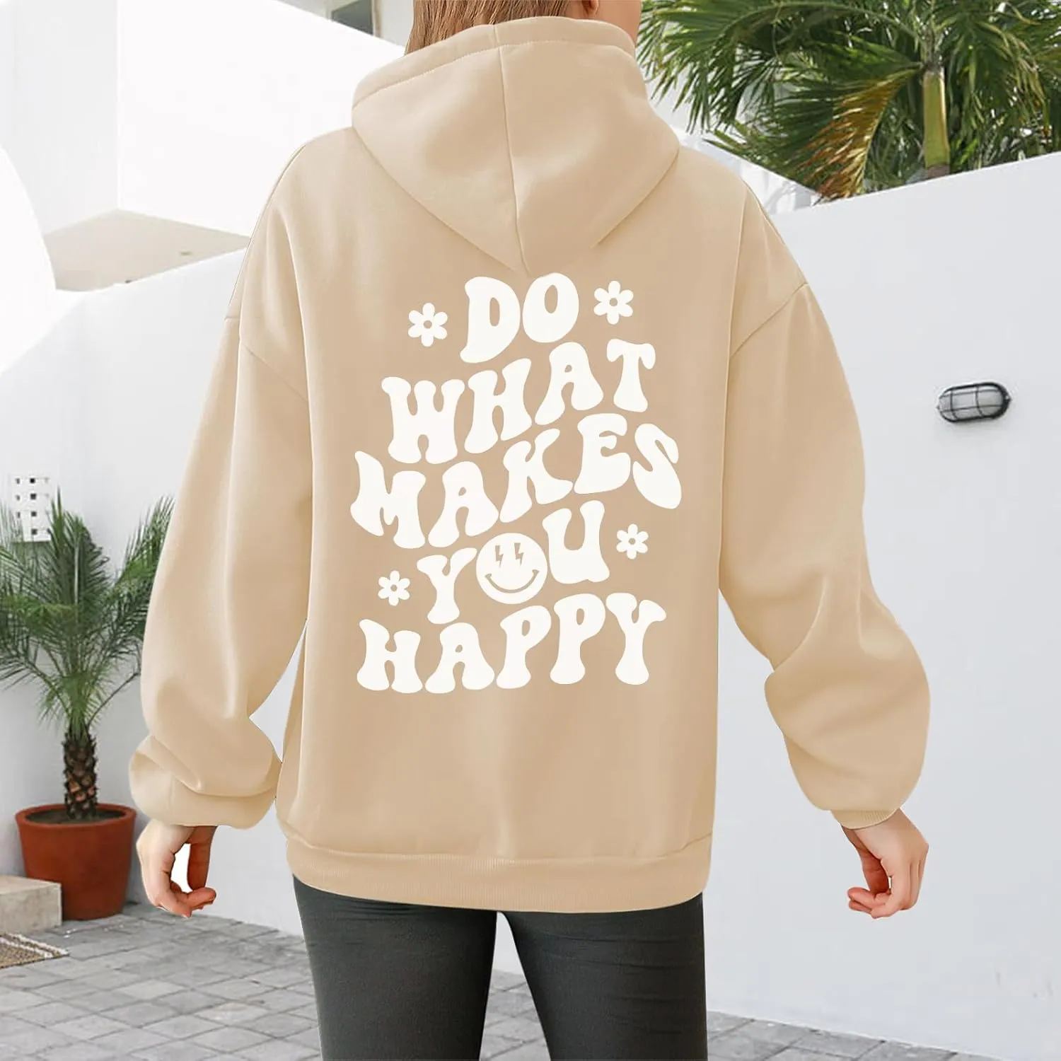 Tuislay Women Cute Graphic Oversized Hoodies Sweatshirts for Teen Girls Aesthetic Y2k Preppy Fleece Happy Hooded Pullover