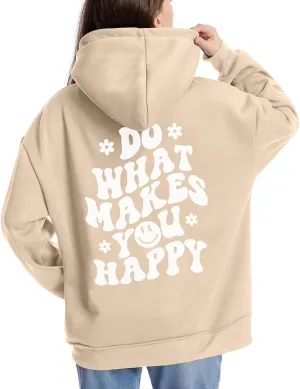 Tuislay Women Cute Graphic Oversized Hoodies Sweatshirts for Teen Girls Aesthetic Y2k Preppy Fleece Happy Hooded Pullover