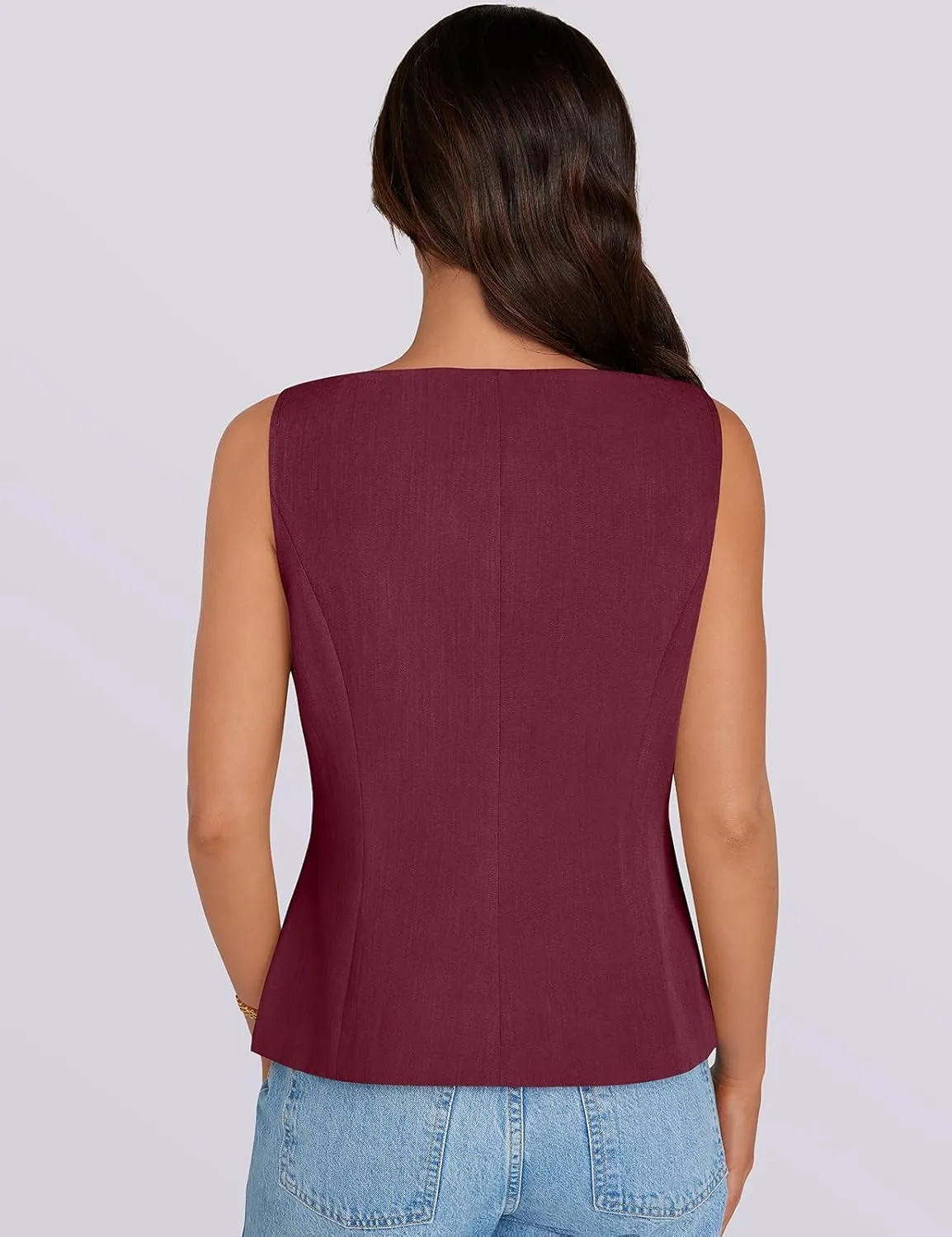 UEU Womens Vest Top 4 Button Sleeveless Boat Neck Fully Lined 2025 Trendy Dressy Business Work Blazer Suit Waistcoat
