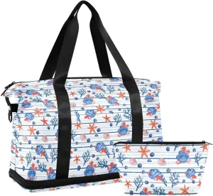 Undersea Shells Sports Gym Bag with Waterproof Dry Wet Pocket, Travel Duffel Bag for Women MenWorkout Bag Fits Yoga, Swimming