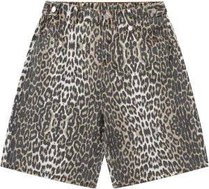 Unisex Leopard Jorts Women Baggy Cheetah Shorts Vintage Straight Leg Jeans Casual Y2K Streetwear