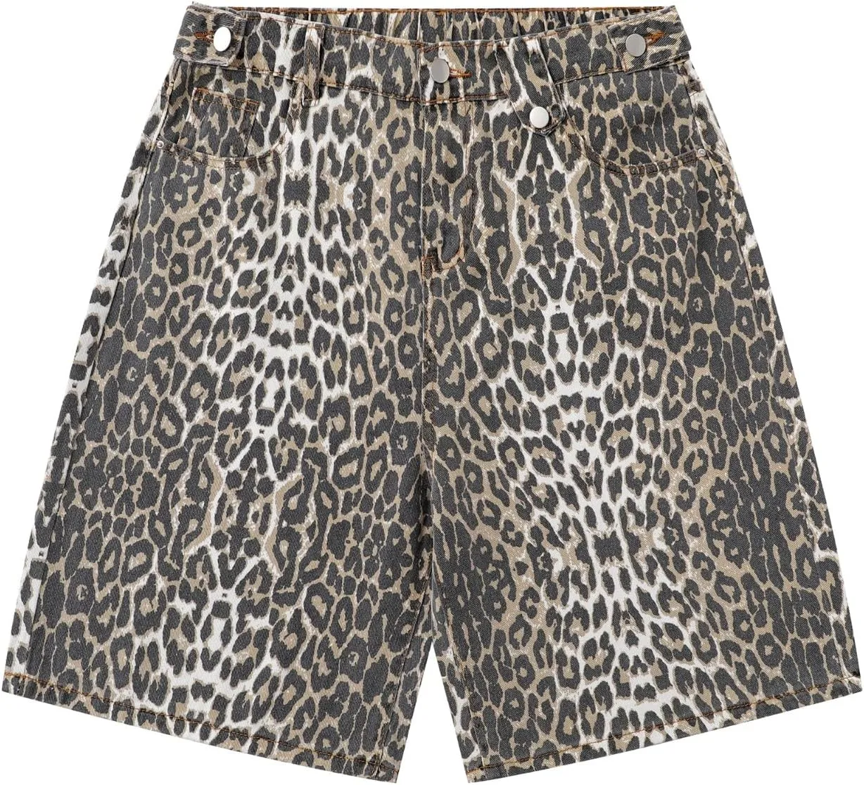 Unisex Leopard Jorts Women Baggy Cheetah Shorts Vintage Straight Leg Jeans Casual Y2K Streetwear