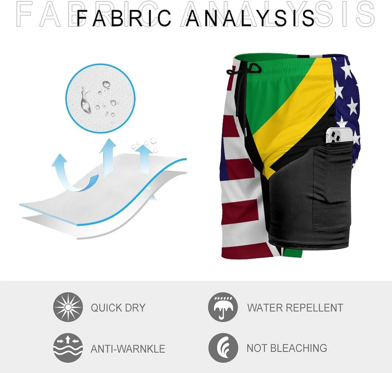 United States and Jamaica Flag Quick Dry Mens Swim Trunks Swimming Beach Board Shorts with Pockets Workout Gym