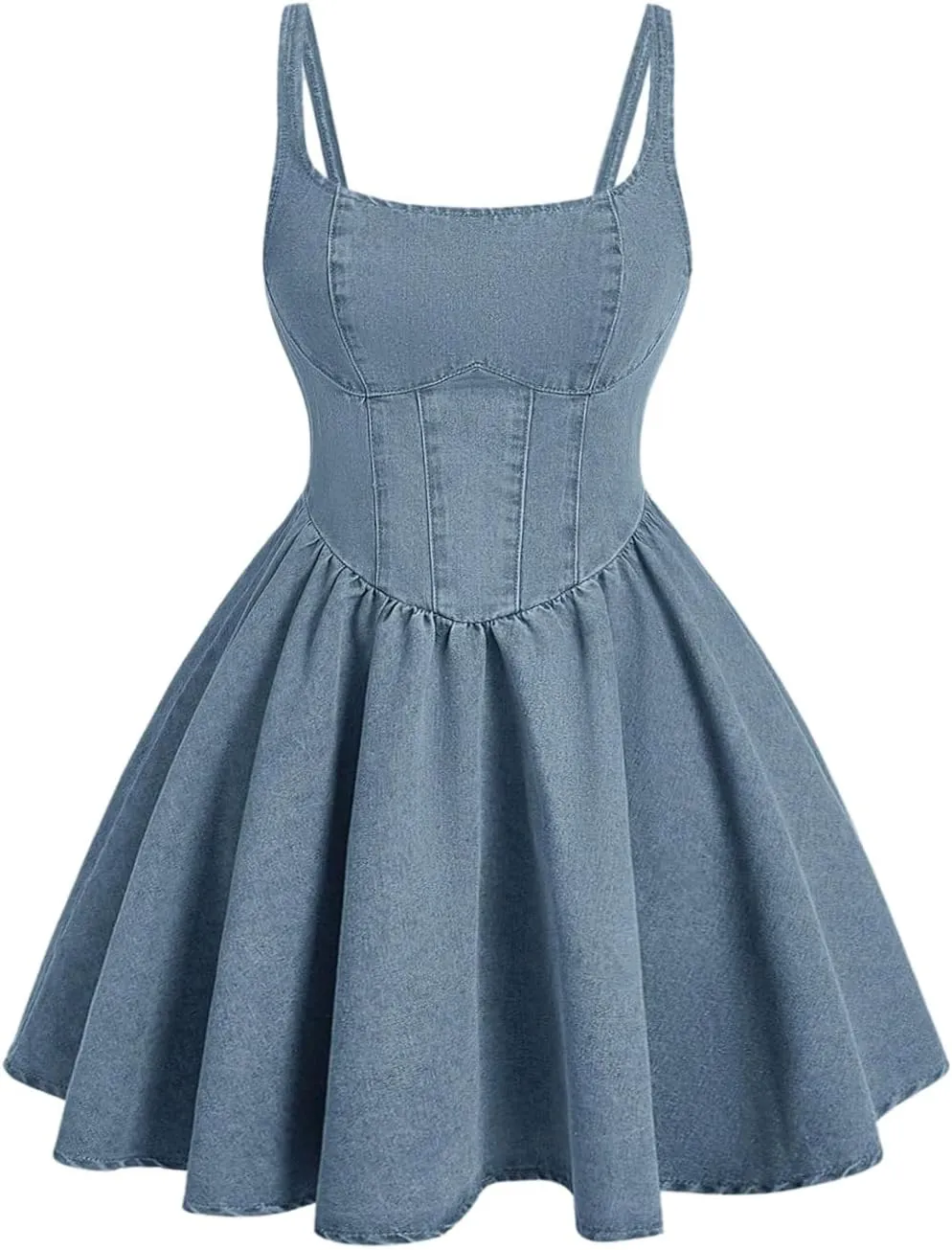WDIRARA Women's Casual Square Neck Denim Dress Ruffle Hem A Line Mini Dress