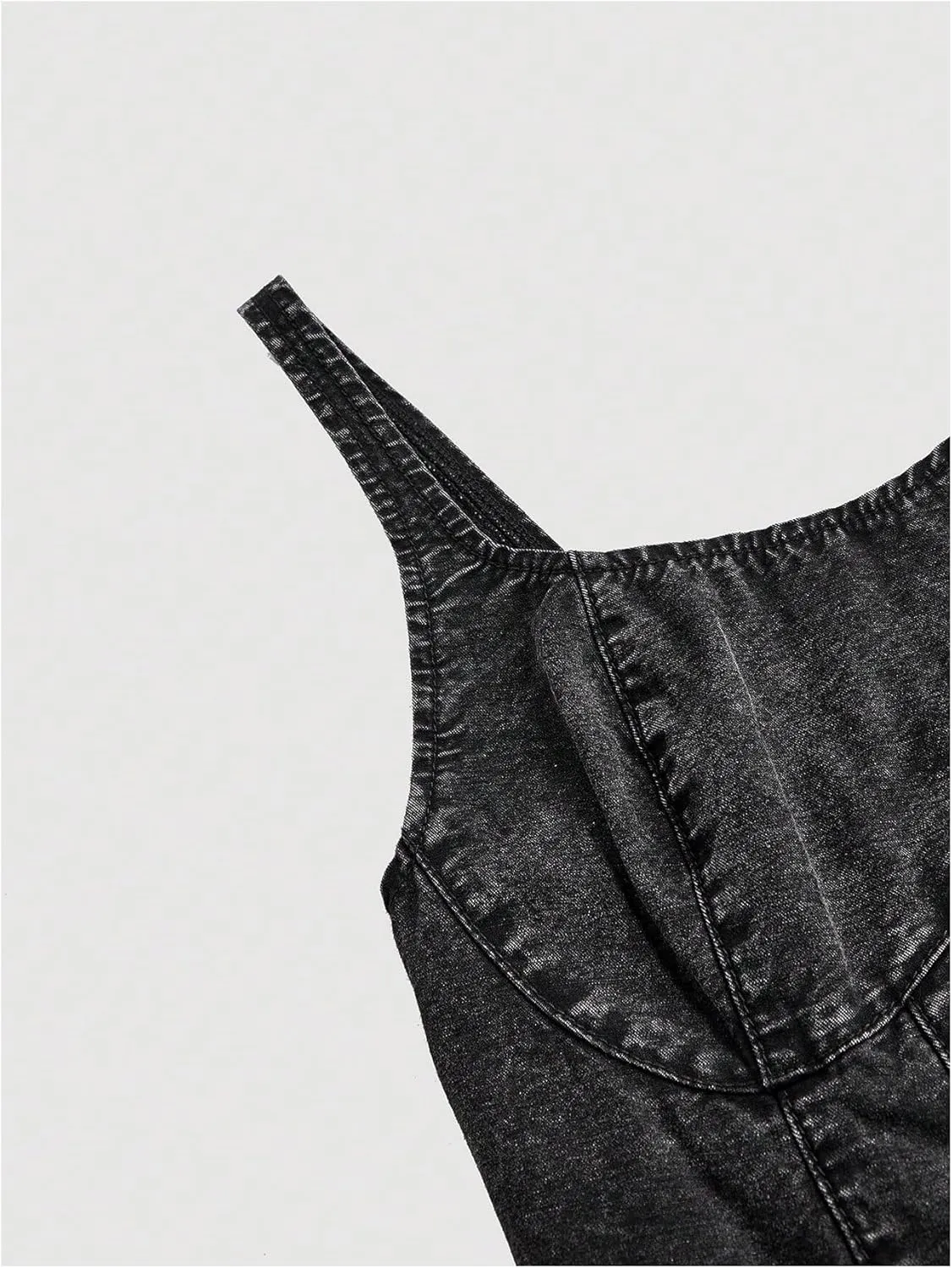 WDIRARA Women's Casual Square Neck Denim Dress Ruffle Hem A Line Mini Dress