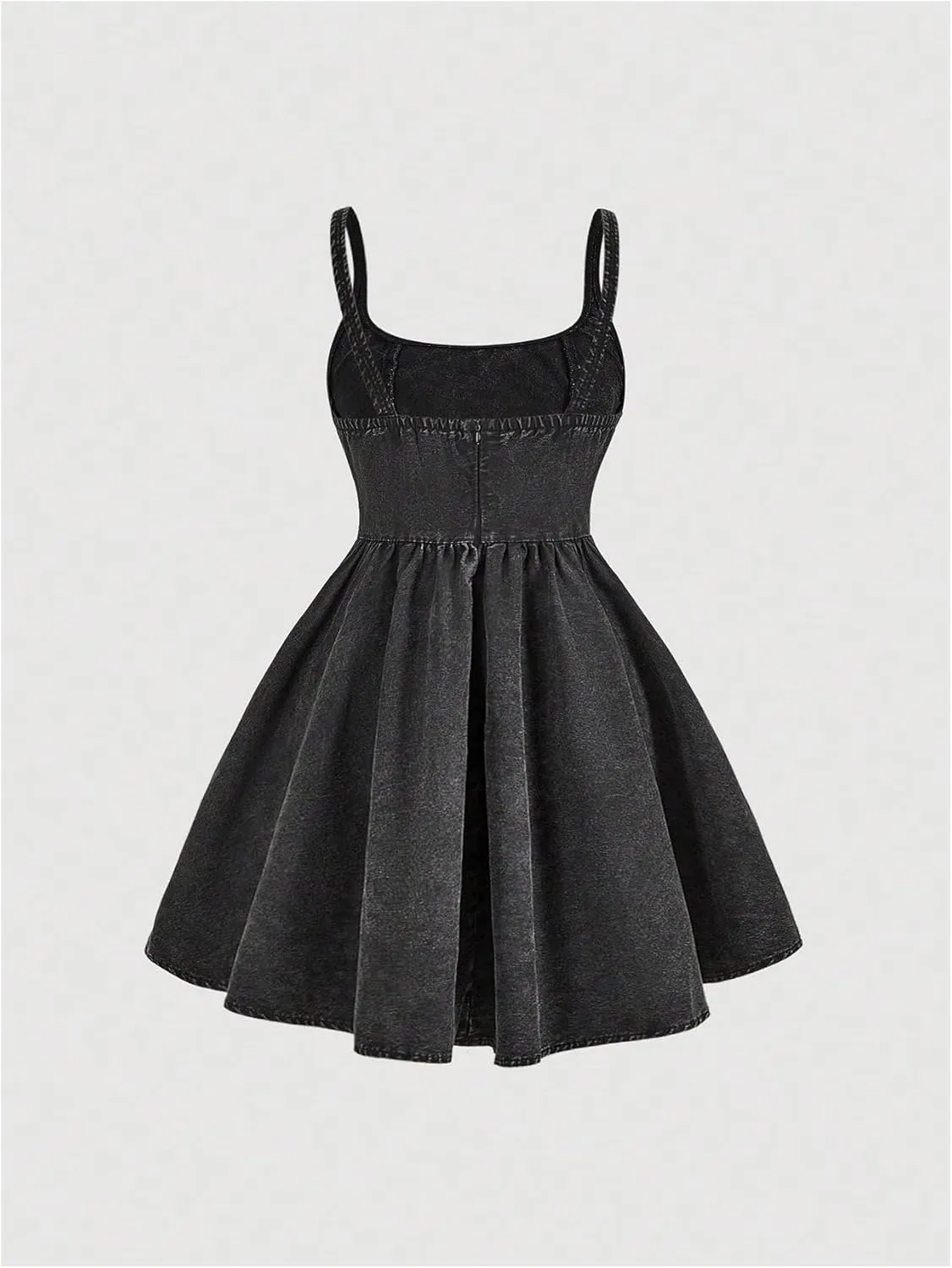 WDIRARA Women's Casual Square Neck Denim Dress Ruffle Hem A Line Mini Dress