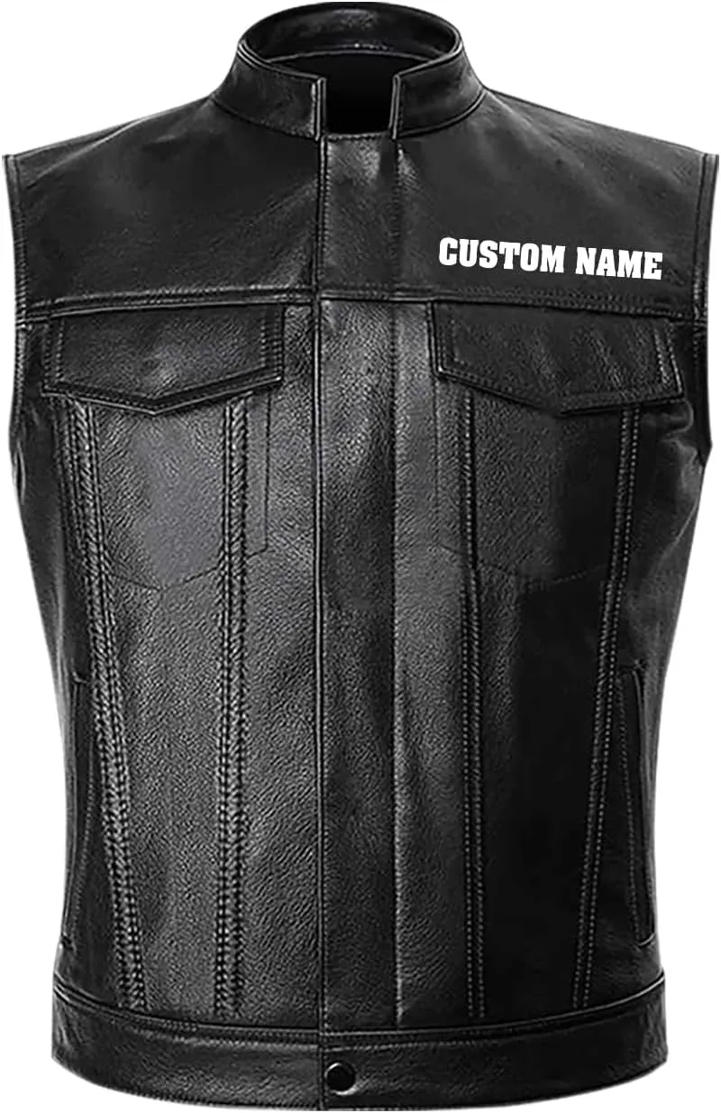 White Fire Wolf, Animal Art Motif Wolf, Motorcycle Custom Men PU Leather Vest Jacket