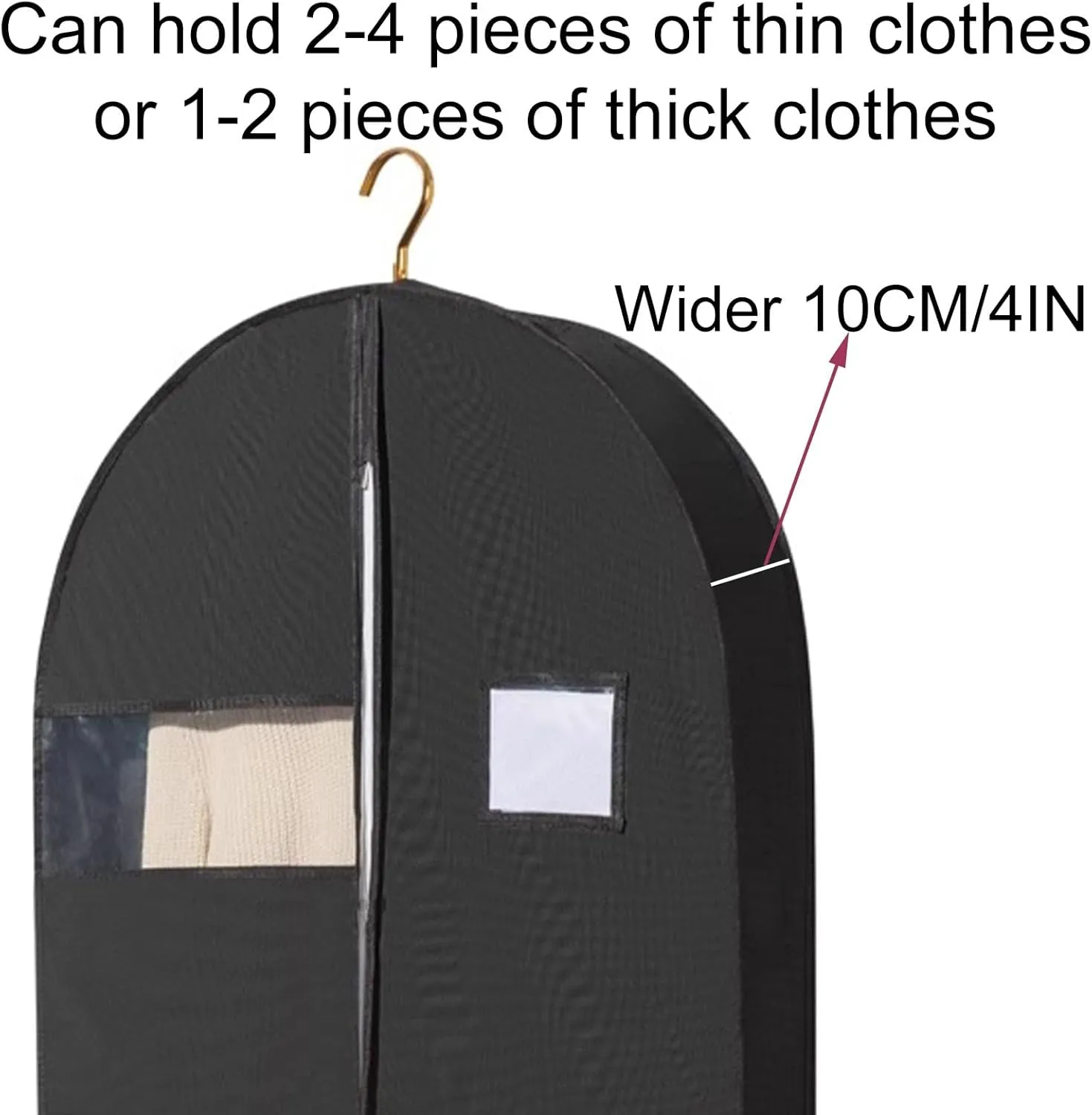 Wide Suit Cover Bags, Garment Bag with 4 Pockets, Large Capacity, Suitable for Uniforms, Dance Clothes, Dresses, Down Jackets(White,60x10x125cm/24x3x49in)