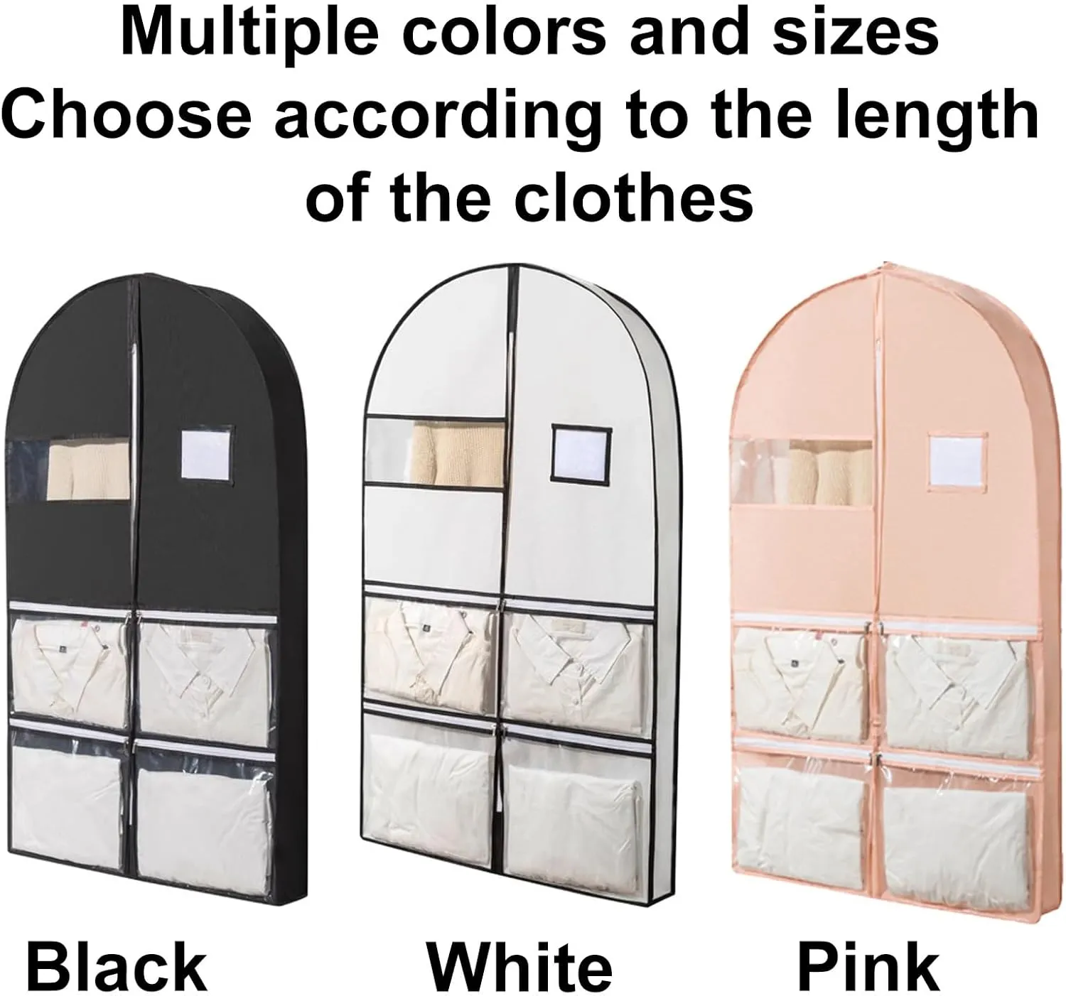 Wide Suit Cover Bags, Garment Bag with 4 Pockets, Large Capacity, Suitable for Uniforms, Dance Clothes, Dresses, Down Jackets(White,60x10x125cm/24x3x49in)