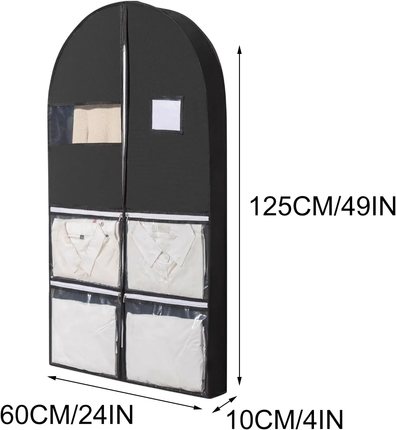 Wide Suit Cover Bags, Garment Bag with 4 Pockets, Large Capacity, Suitable for Uniforms, Dance Clothes, Dresses, Down Jackets(White,60x10x125cm/24x3x49in)