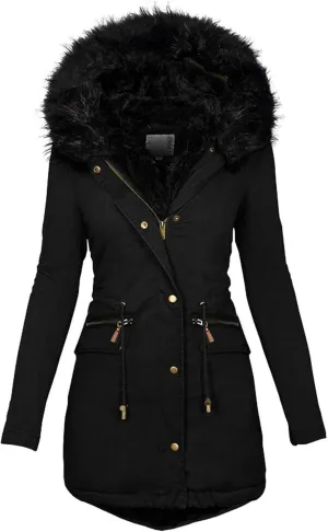 Winter Parka Coat for Women Faux Fur Hooded Thicken Warm Fleece Cotton Coat Padded Outwear ladys wool cap Long Jackets