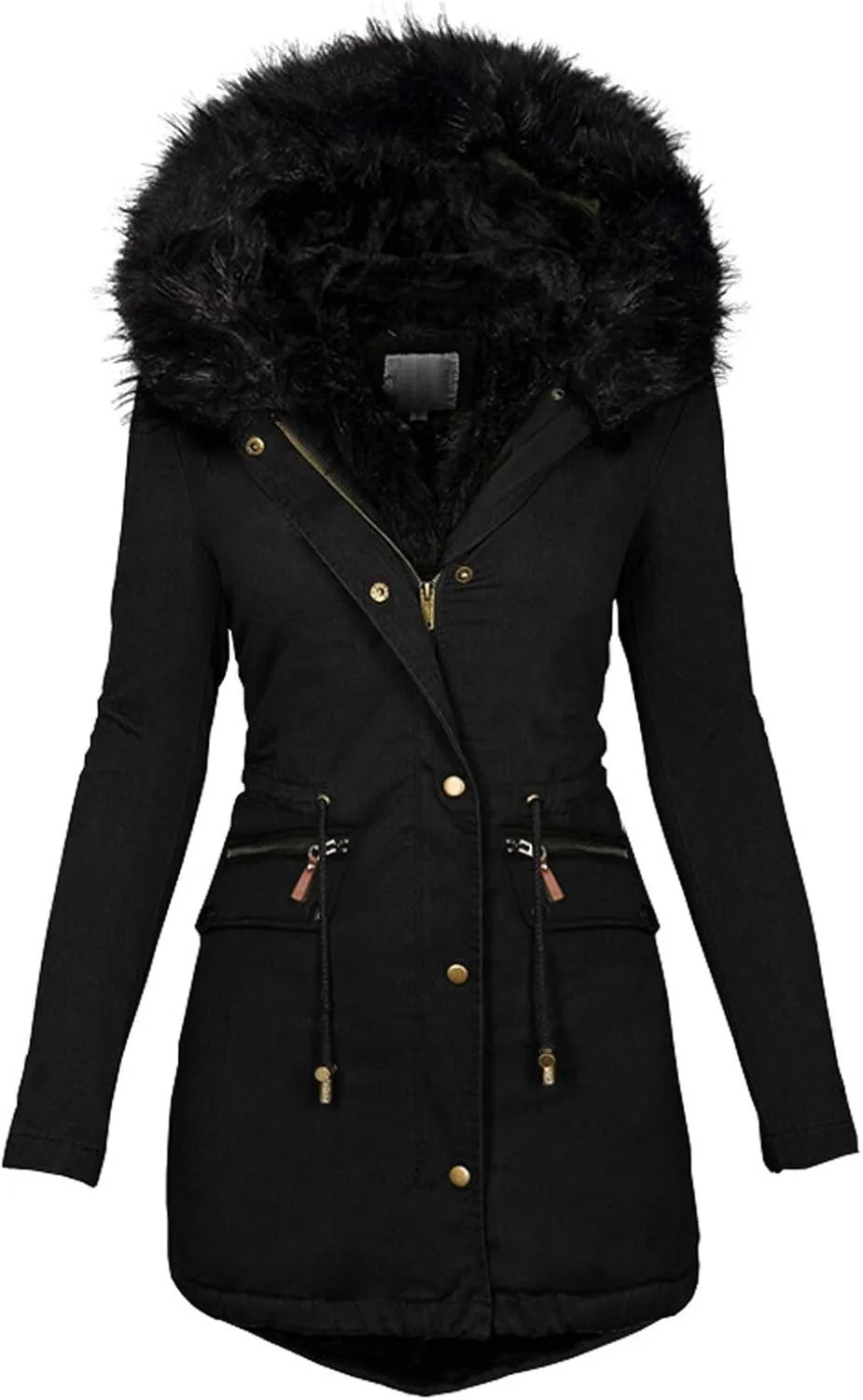 Winter Parka Coat for Women Faux Fur Hooded Thicken Warm Fleece Cotton Coat Padded Outwear ladys wool cap Long Jackets