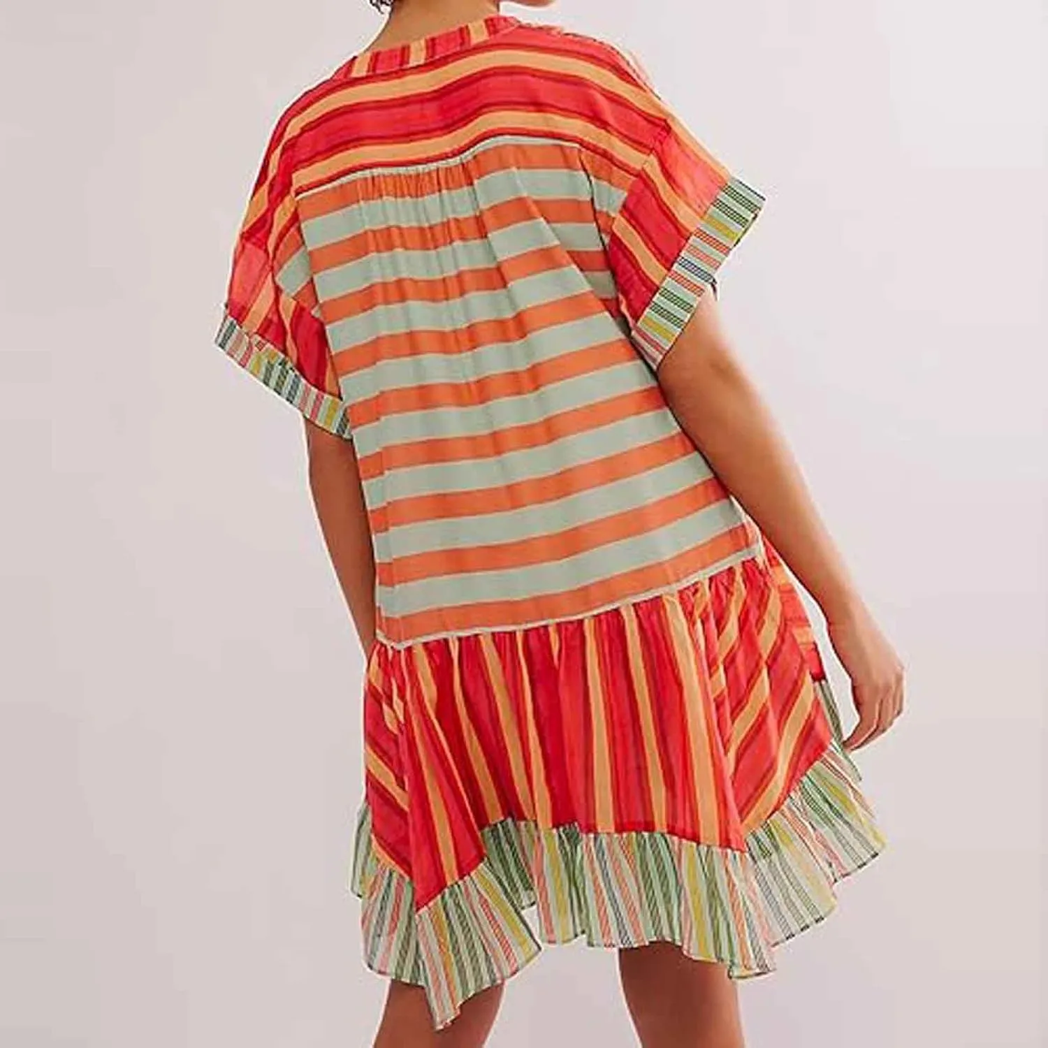 Women Boho Summer Dresses Y2K Babydoll Dress Trendy A-Line Flowy Ruffle Mini Dress Deep V-Neck Casual Floral Sundress