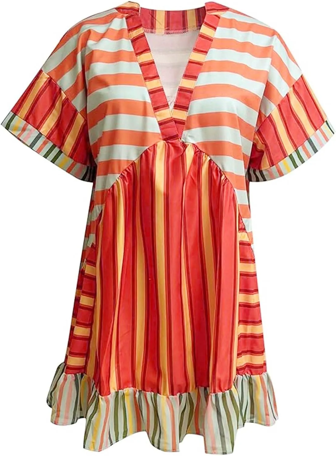 Women Boho Summer Dresses Y2K Babydoll Dress Trendy A-Line Flowy Ruffle Mini Dress Deep V-Neck Casual Floral Sundress