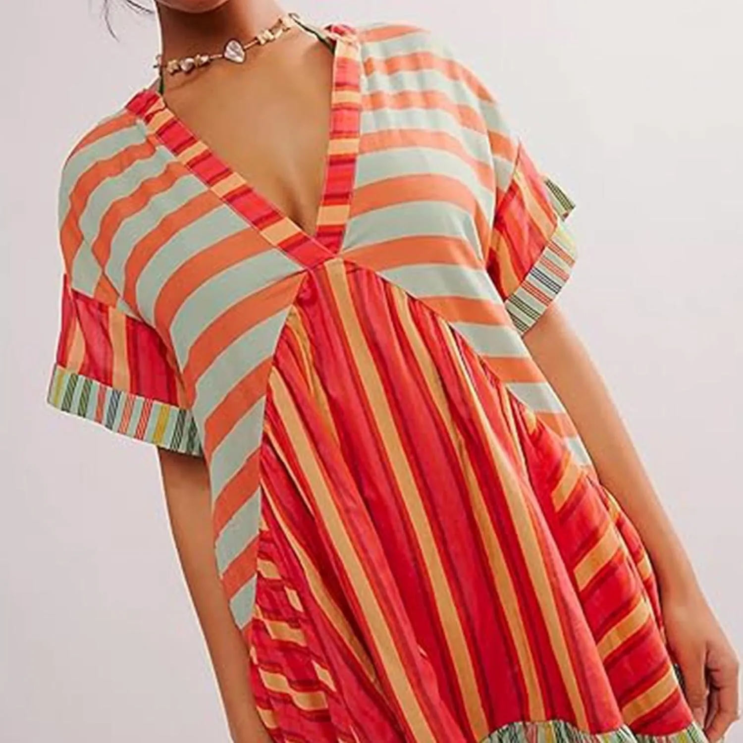 Women Boho Summer Dresses Y2K Babydoll Dress Trendy A-Line Flowy Ruffle Mini Dress Deep V-Neck Casual Floral Sundress