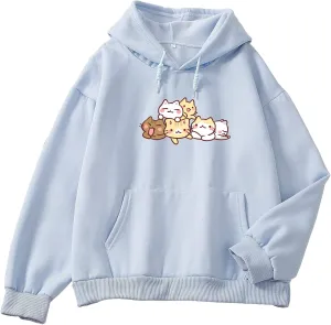 Women Cute cat Sweatshirt Oversized kawaii animal Print Hoodies Long Sleeve pullover Cotton Aesthetics Sweater Girl