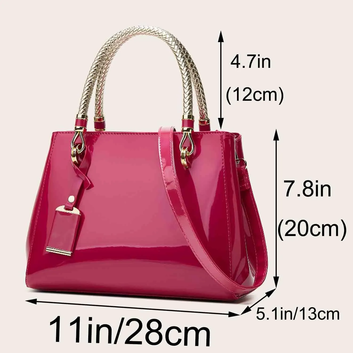 Women Elegant Handbag and Purse Top Handle Bag Patent Leather Tote Satchel Shoulder Bag