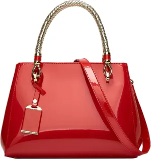 Women Elegant Handbag and Purse Top Handle Bag Patent Leather Tote Satchel Shoulder Bag