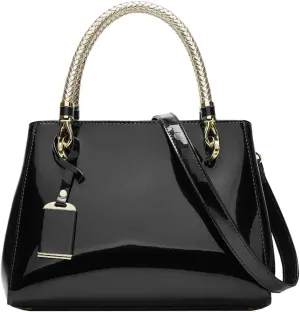 Women Elegant Handbag and Purse Top Handle Bag Patent Leather Tote Satchel Shoulder Bag