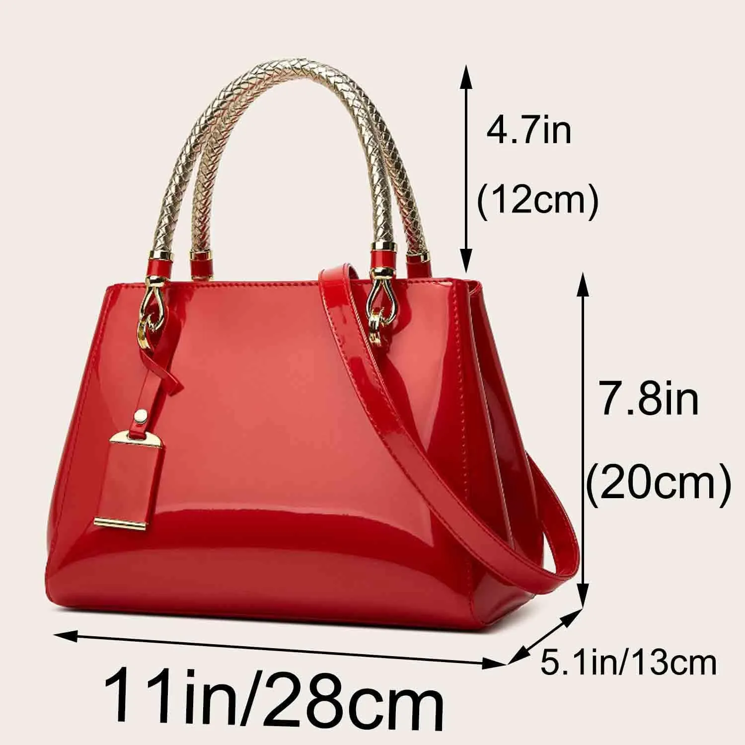 Women Elegant Handbag and Purse Top Handle Bag Patent Leather Tote Satchel Shoulder Bag