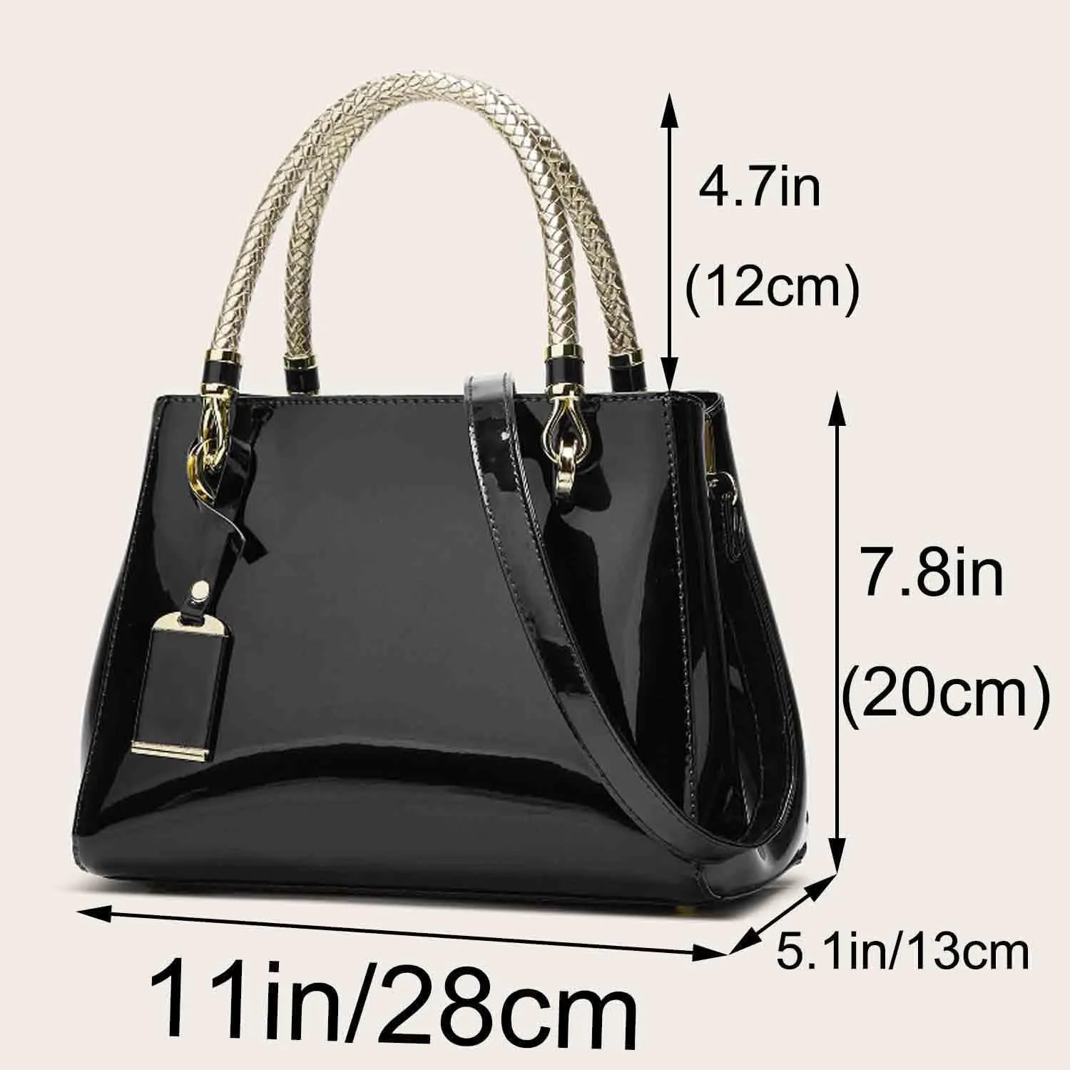Women Elegant Handbag and Purse Top Handle Bag Patent Leather Tote Satchel Shoulder Bag