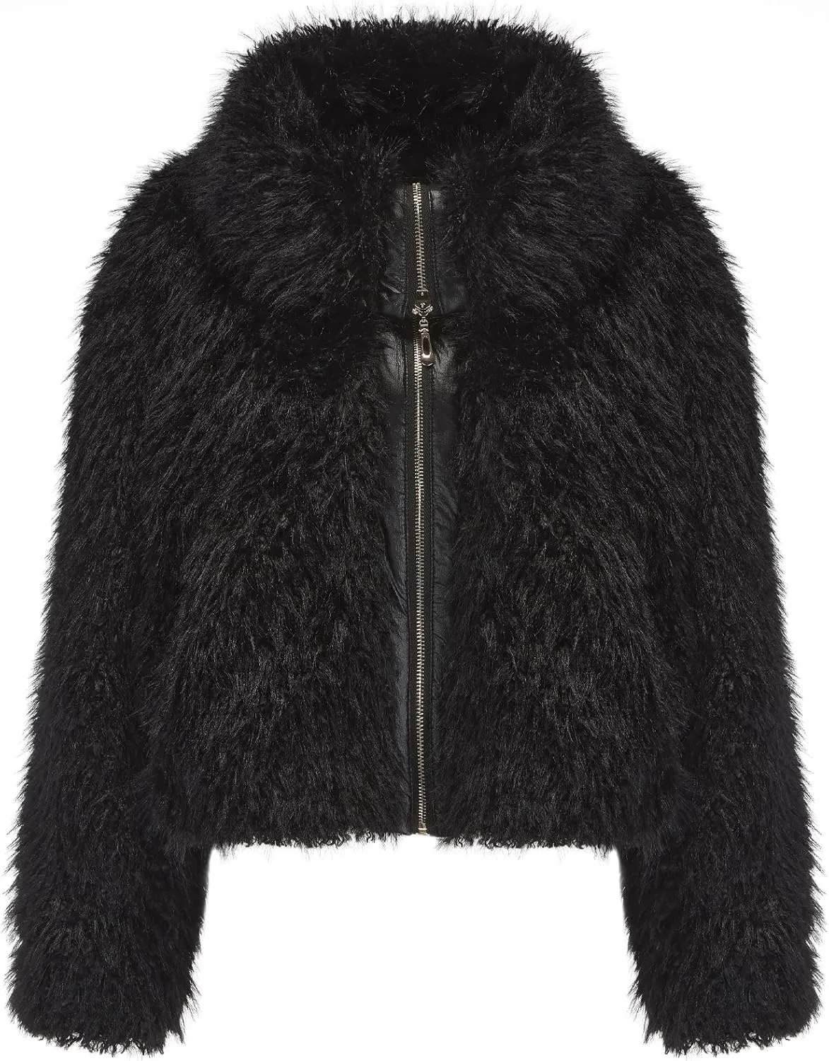 Women Faux Fur Jacket Zip Up Large Turn-Down Collar for Short Jackets Fall and Winter Warm Fluffy Cardigan Coat