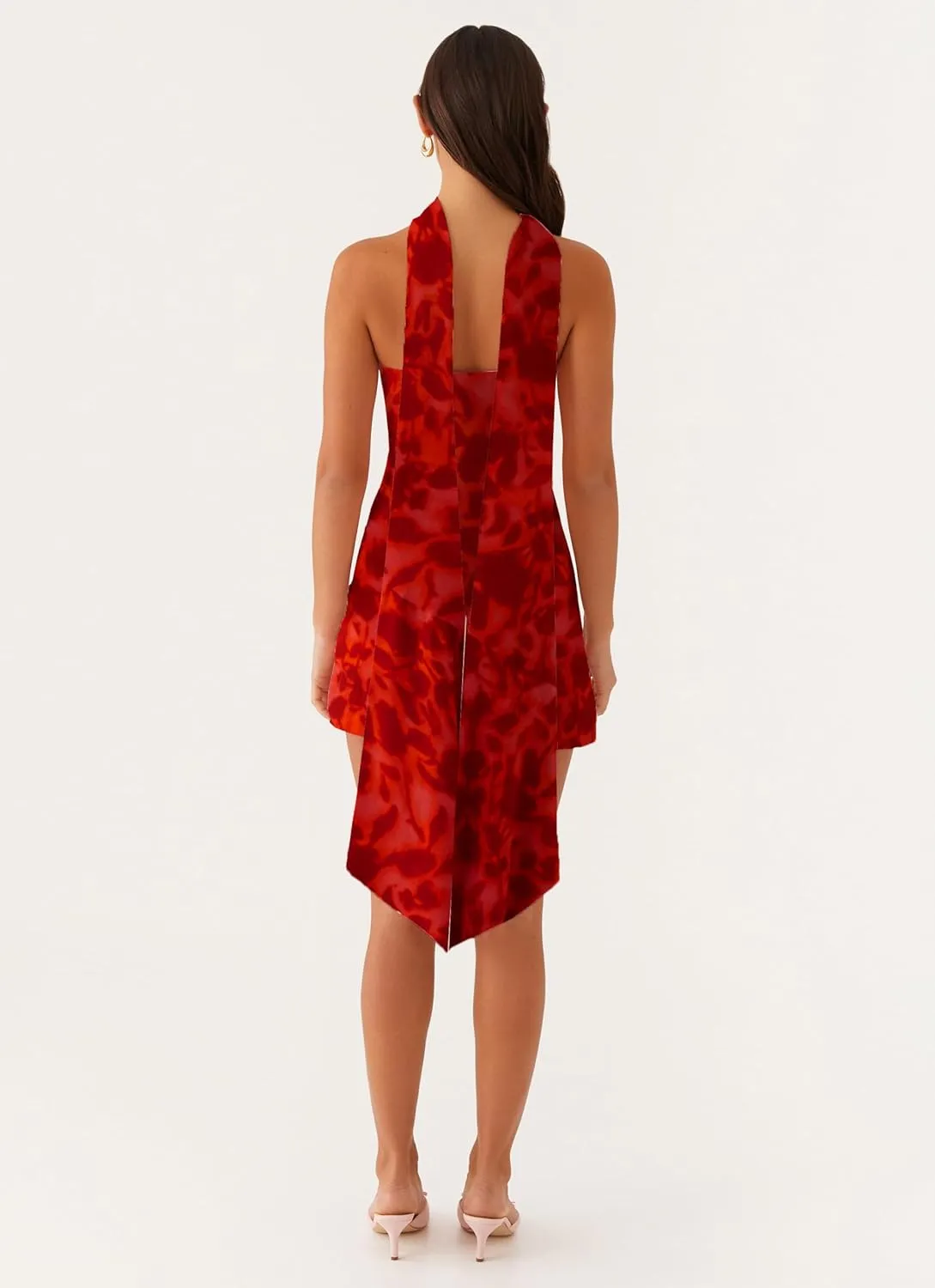 Women Floral Strapless Tube Mini Dress Y2K Flower Backless Bodycon Summer Formal Cocktail Short Dress with Scarf