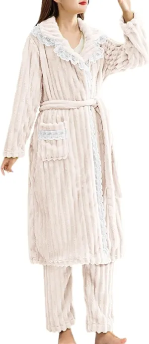 Women Fuzzy Pajama Set Warm Long Sleeve Sleepwear Loungewear Thermal Nightwear With Pockets Women's plus Summer