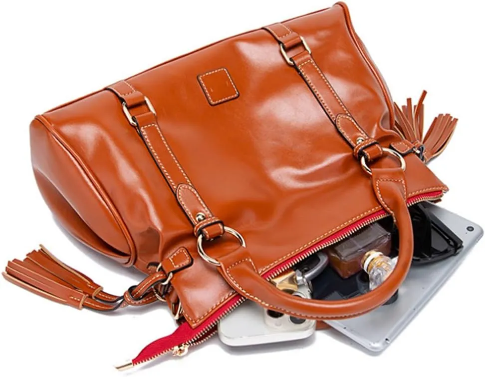 Women Hobo Tote Purse Handbag Faux Leather Top-handle Shoulder Bag with Tassel Pendant Red