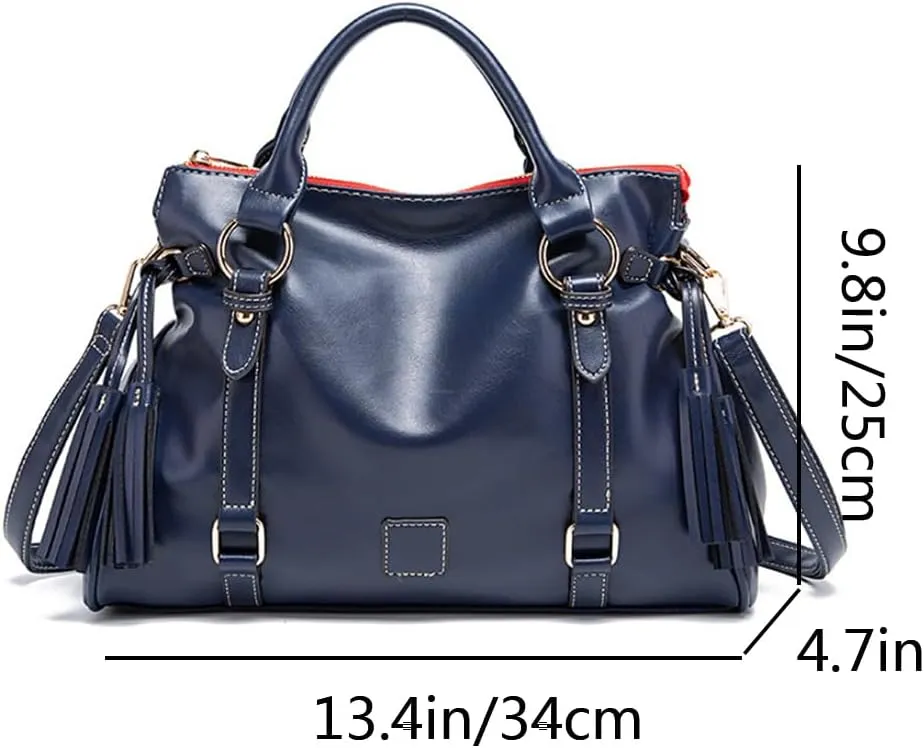 Women Hobo Tote Purse Handbag Faux Leather Top-handle Shoulder Bag with Tassel Pendant Red