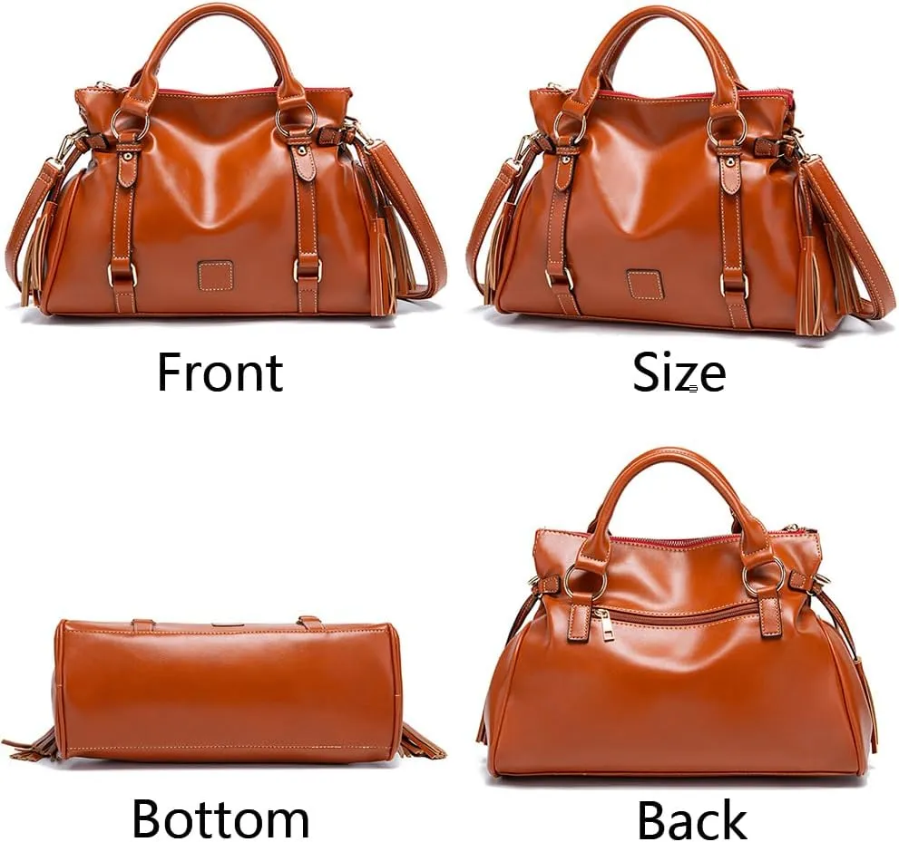 Women Hobo Tote Purse Handbag Faux Leather Top-handle Shoulder Bag with Tassel Pendant Red