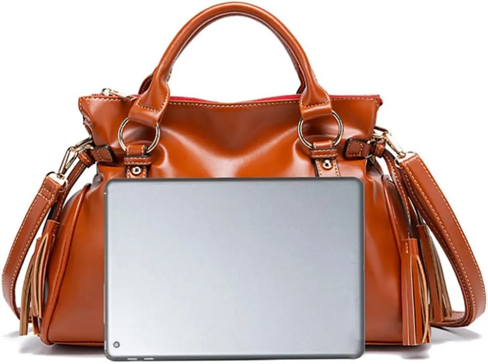 Women Hobo Tote Purse Handbag Faux Leather Top-handle Shoulder Bag with Tassel Pendant Red