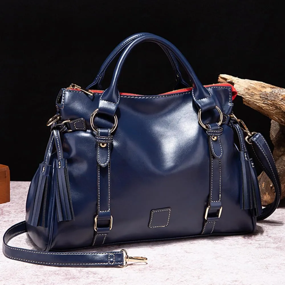 Women Hobo Tote Purse Handbag Faux Leather Top-handle Shoulder Bag with Tassel Pendant Red