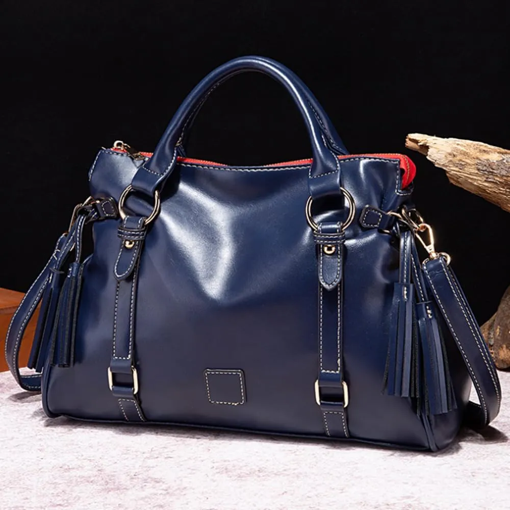 Women Hobo Tote Purse Handbag Faux Leather Top-handle Shoulder Bag with Tassel Pendant Red